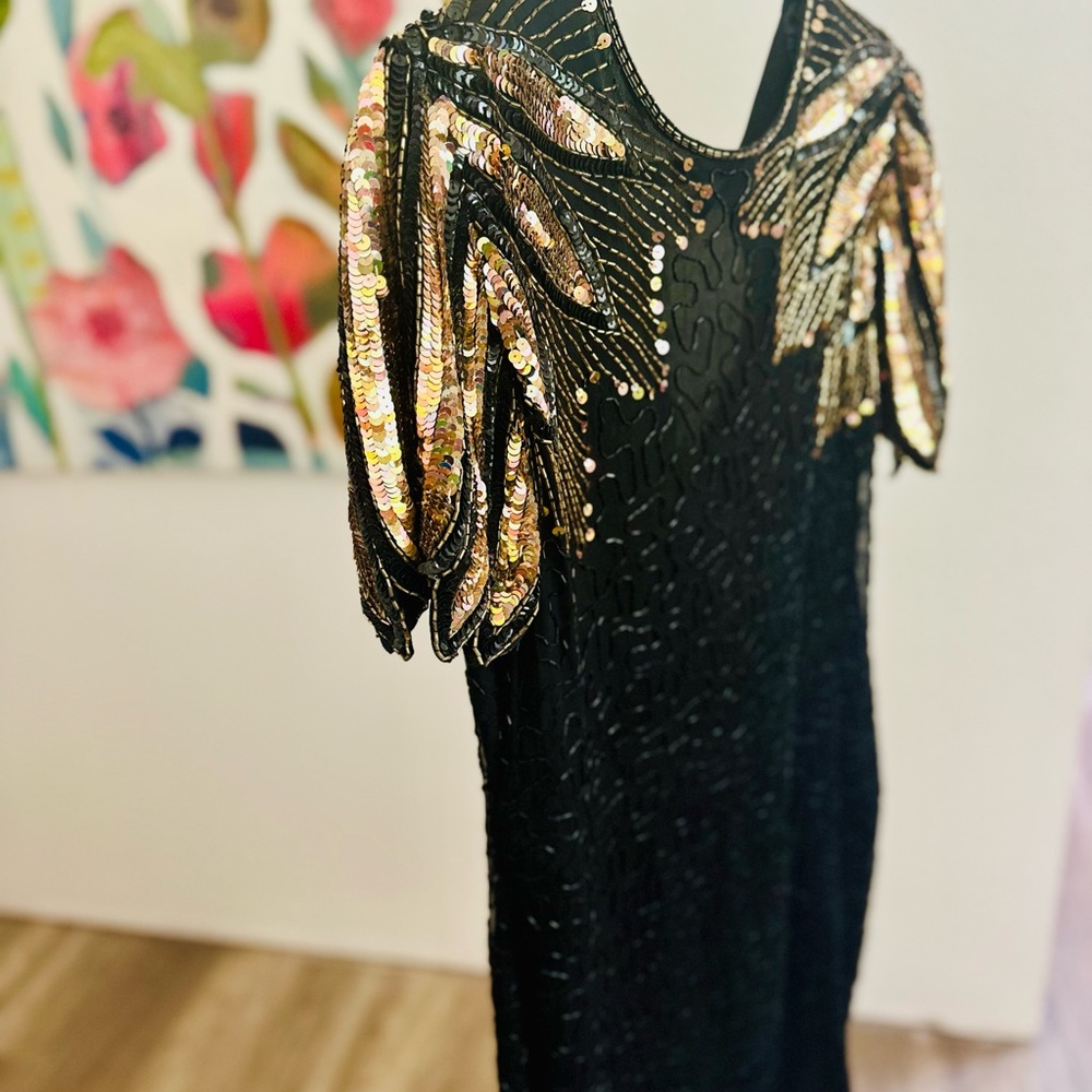 VTG 1980s Stenay Sequin + Beaded Midi Dress